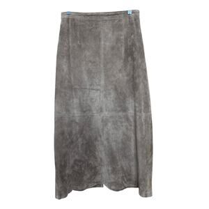 Brandon Thomas Women’s Size 10 100% Genuine Leather Flat Front MIDI Skirt Grey